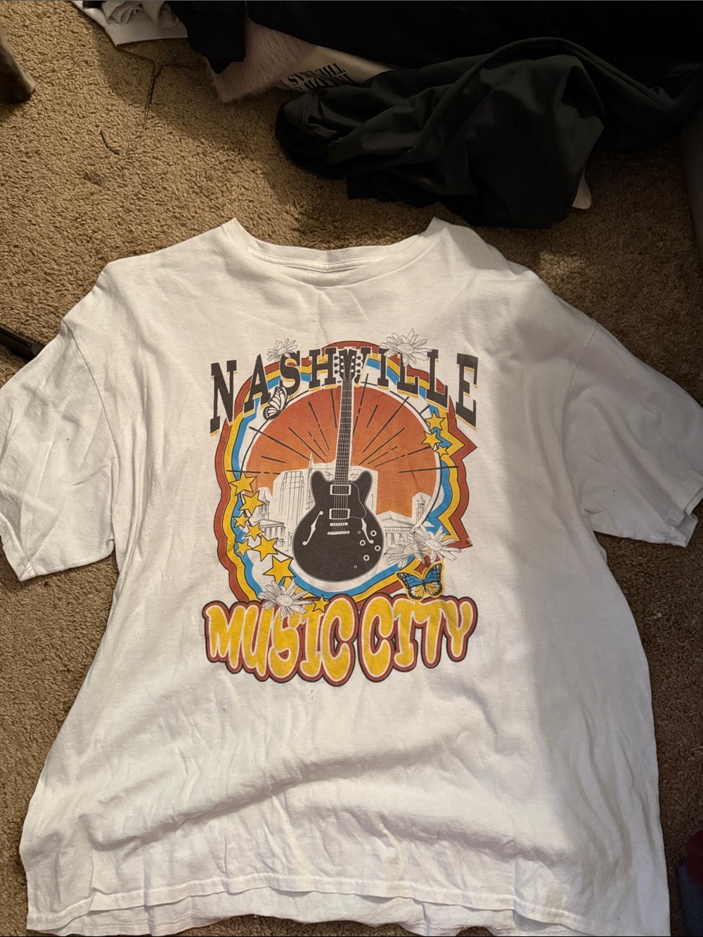 Nashville Music City Graphic Tee - White with Orange & Black